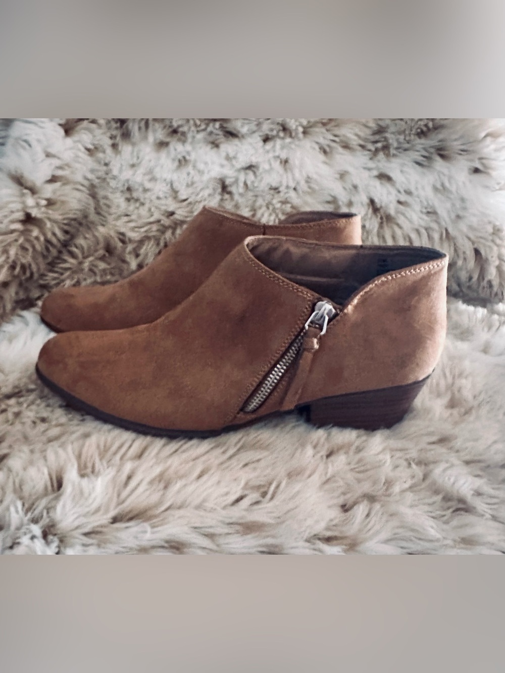 Esprit Tan Suede Ankle Booties with Side Zip